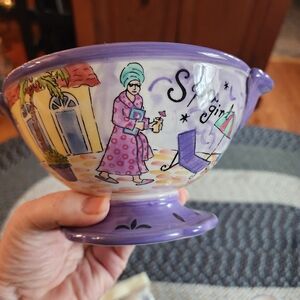 Vibrant Purple Ceramic Bowl with Artistic Design